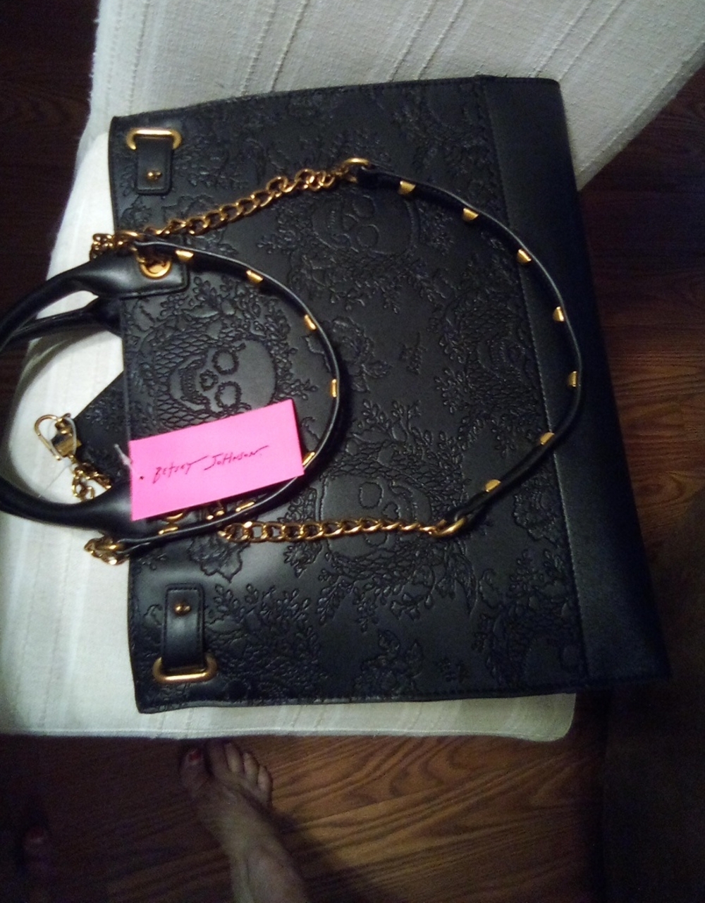 Black Betsey Johnson Skull Satchel/Tote - Picture 6 of 7